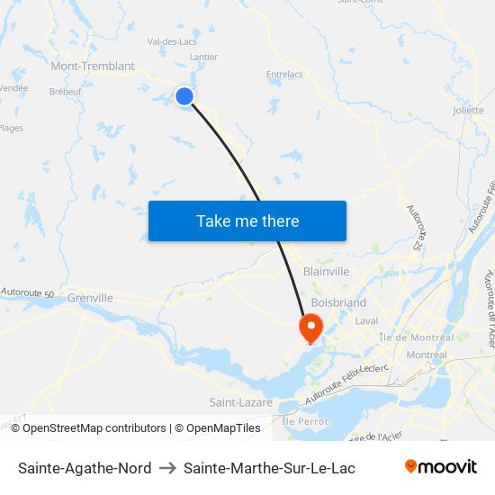 Sainte-Agathe-Nord to Sainte-Marthe-Sur-Le-Lac map