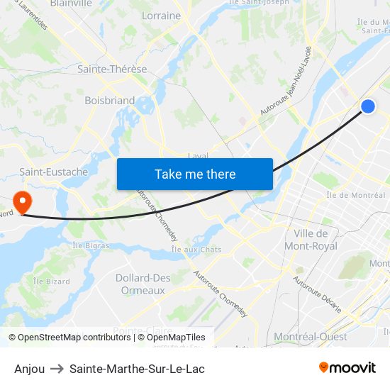 Anjou to Sainte-Marthe-Sur-Le-Lac map