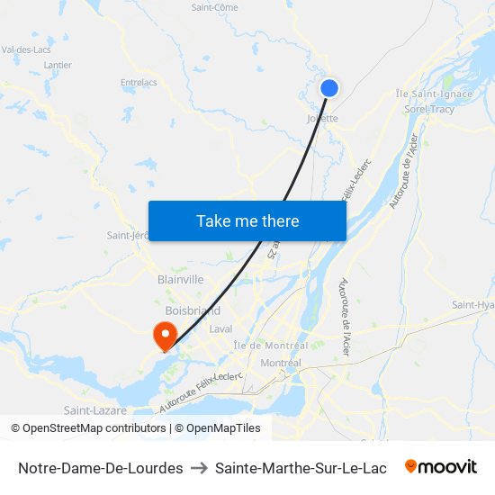 Notre-Dame-De-Lourdes to Sainte-Marthe-Sur-Le-Lac map