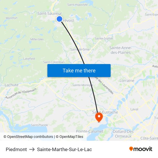 Piedmont to Sainte-Marthe-Sur-Le-Lac map