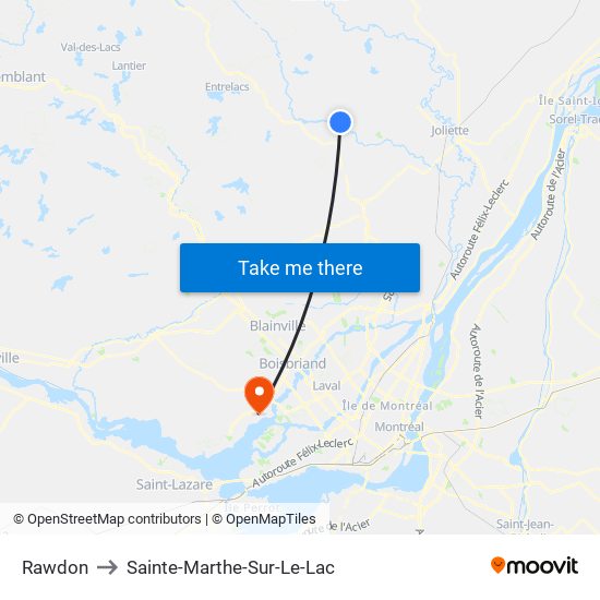 Rawdon to Sainte-Marthe-Sur-Le-Lac map