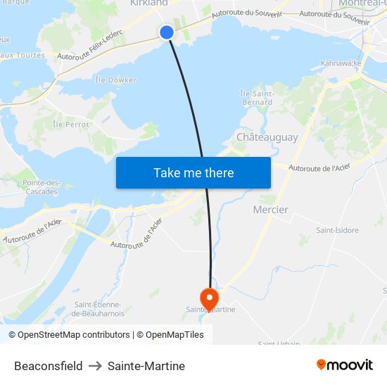 Beaconsfield to Sainte-Martine map