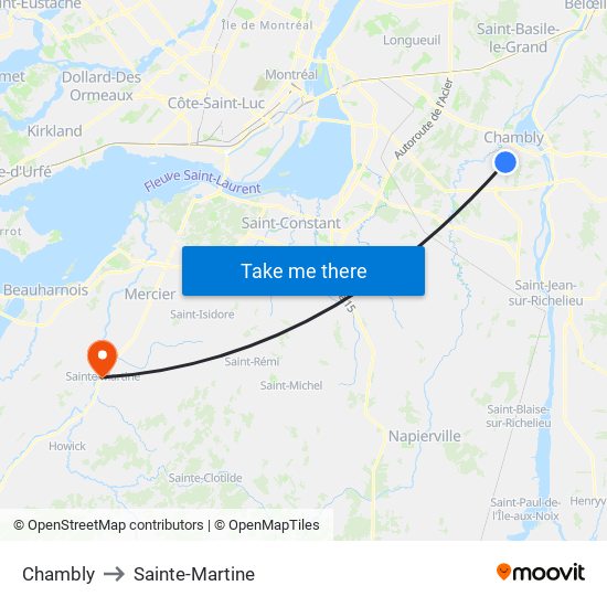 Chambly to Sainte-Martine map