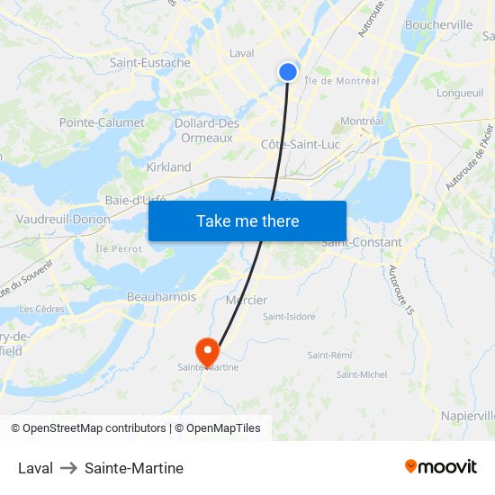 Laval to Sainte-Martine map