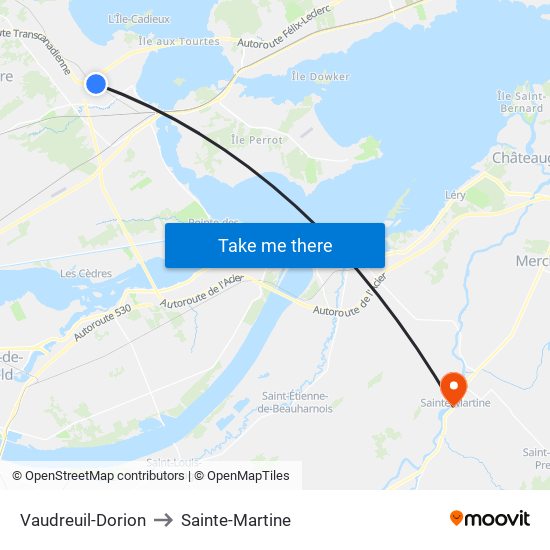 Vaudreuil-Dorion to Sainte-Martine map