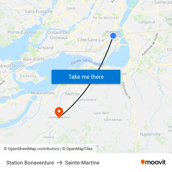 Station Bonaventure to Sainte-Martine map