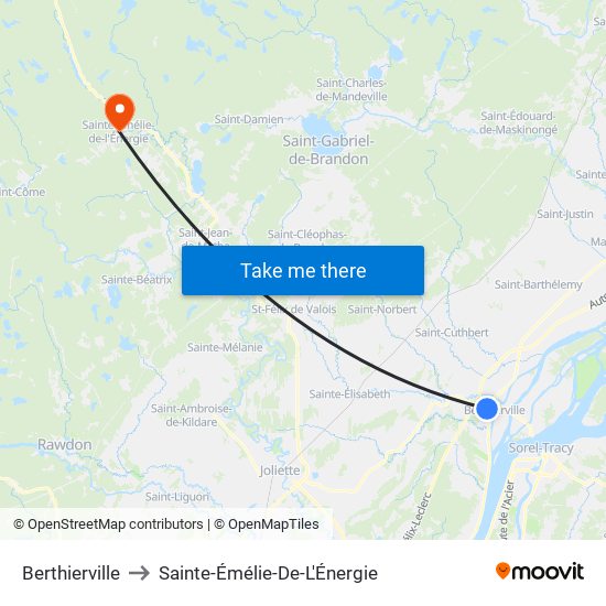 Berthierville to Sainte-Émélie-De-L'Énergie map