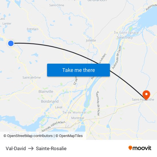 Val-David to Sainte-Rosalie map