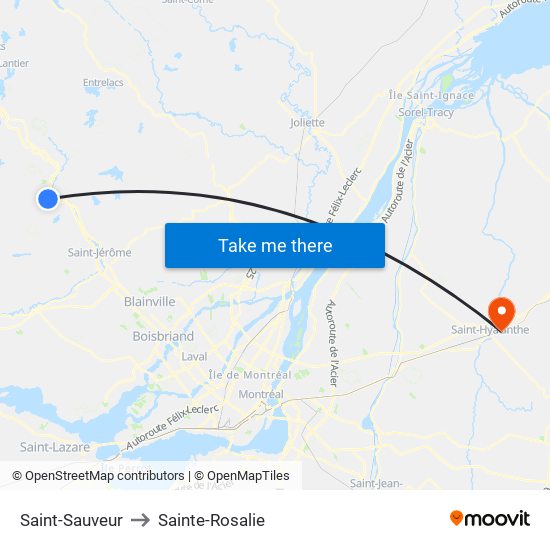 Saint-Sauveur to Sainte-Rosalie map