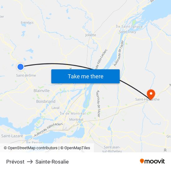Prévost to Sainte-Rosalie map