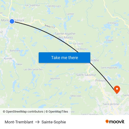 Mont-Tremblant to Sainte-Sophie map