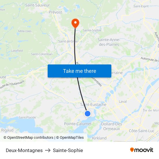 Deux-Montagnes to Sainte-Sophie map