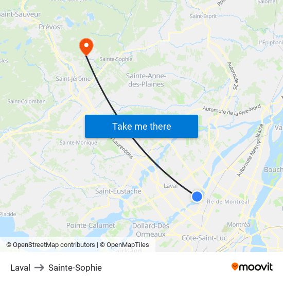 Laval to Sainte-Sophie map