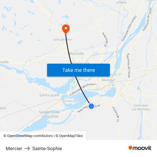 Mercier to Sainte-Sophie map