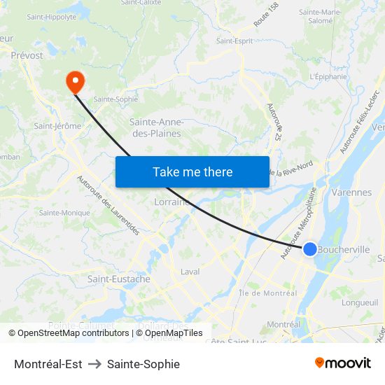 Montréal-Est to Sainte-Sophie map