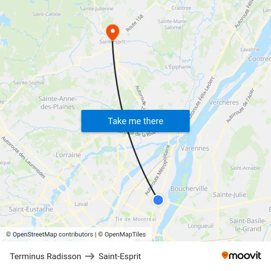 Terminus Radisson to Saint-Esprit map