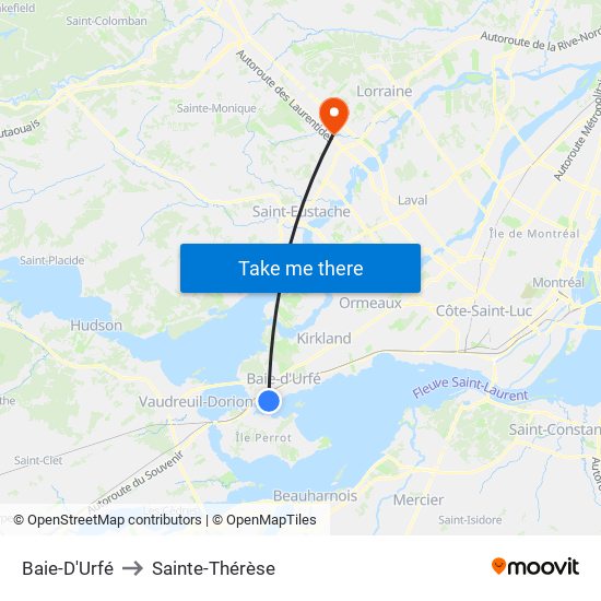 Baie-D'Urfé to Sainte-Thérèse map