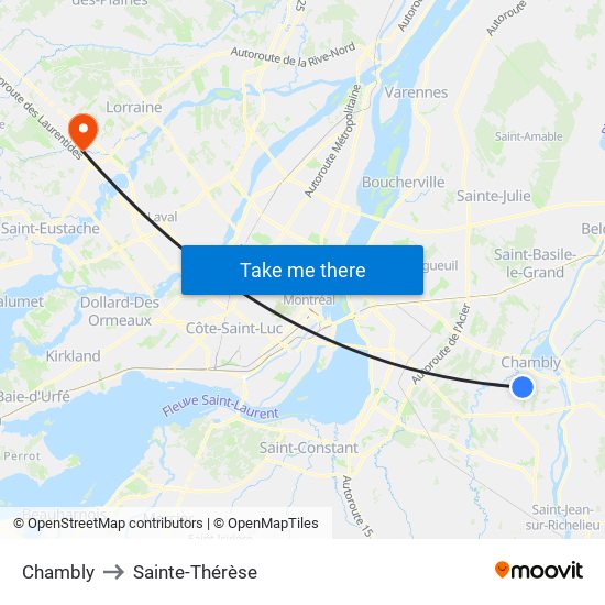 Chambly to Sainte-Thérèse map