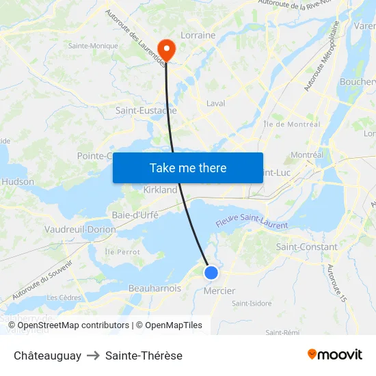 Châteauguay to Sainte-Thérèse map