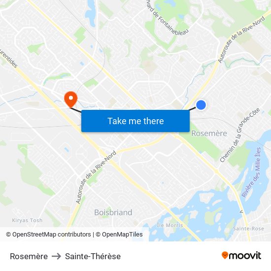 Rosemère to Sainte-Thérèse map