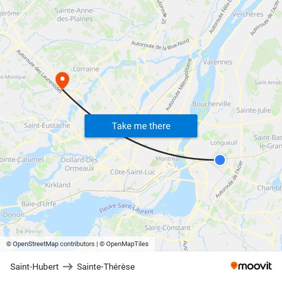 Saint-Hubert to Sainte-Thérèse map