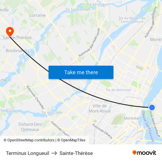 Terminus Longueuil to Sainte-Thérèse map