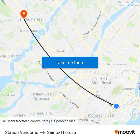 Station Vendôme to Sainte-Thérèse map