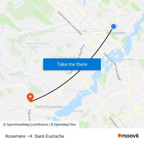 Rosemère to Saint-Eustache map