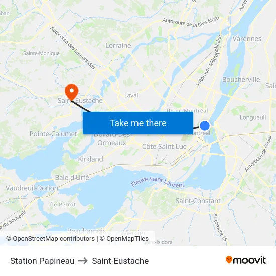 Station Papineau to Saint-Eustache map