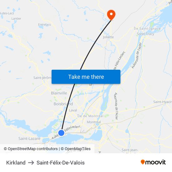 Kirkland to Saint-Félix-De-Valois map