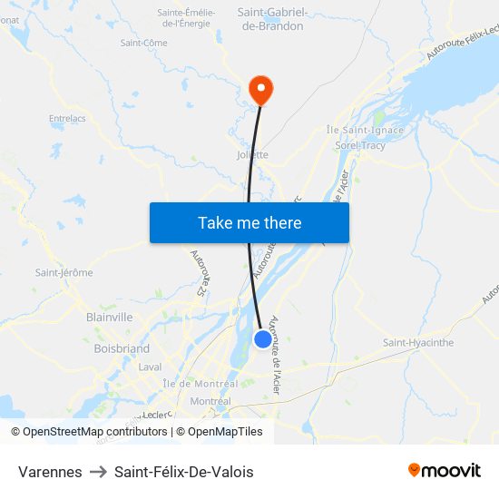 Varennes to Saint-Félix-De-Valois map