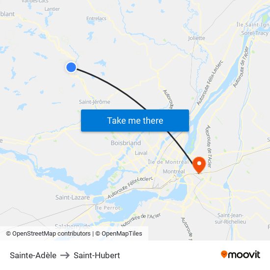 Sainte-Adèle to Saint-Hubert map