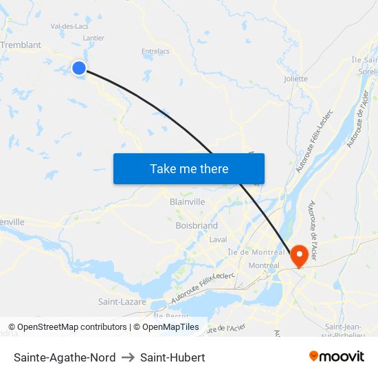 Sainte-Agathe-Nord to Saint-Hubert map