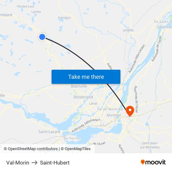 Val-Morin to Saint-Hubert map