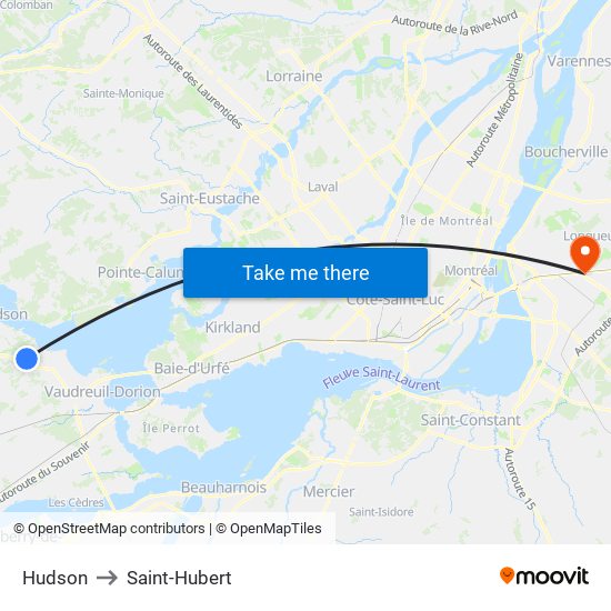 Hudson to Saint-Hubert map