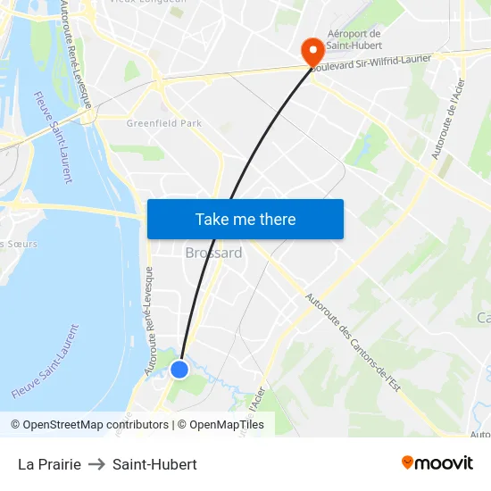 La Prairie to Saint-Hubert map