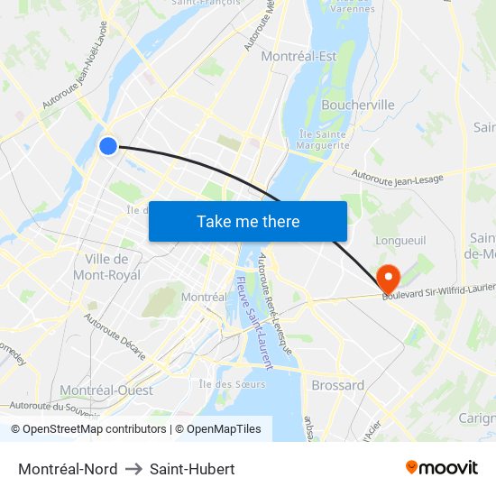 Montréal-Nord to Saint-Hubert map