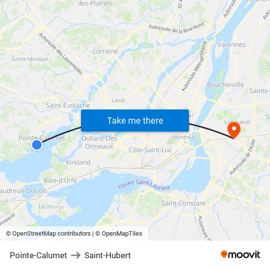 Pointe-Calumet to Saint-Hubert map