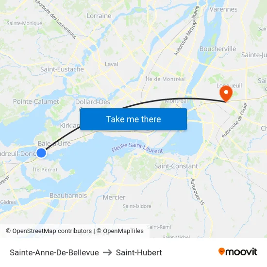 Sainte-Anne-De-Bellevue to Saint-Hubert map