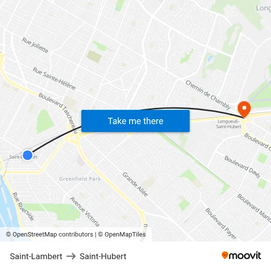 Saint-Lambert to Saint-Hubert map