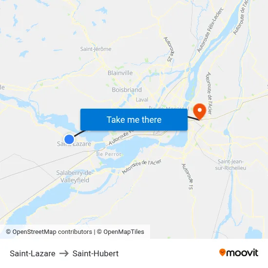 Saint-Lazare to Saint-Hubert map
