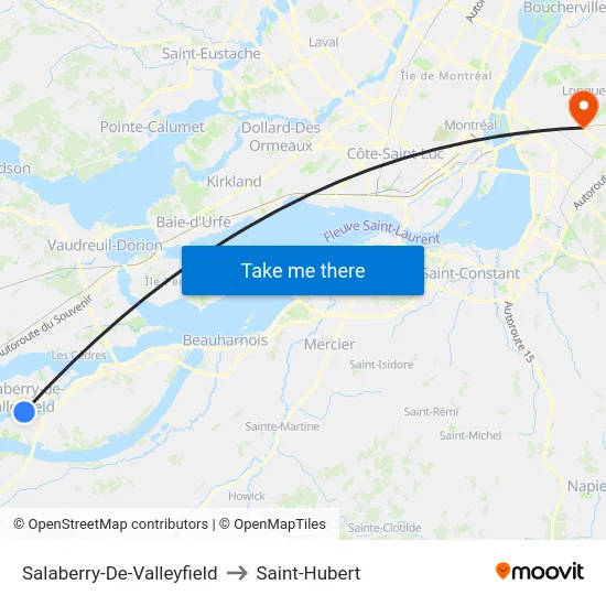 Salaberry-De-Valleyfield to Saint-Hubert map