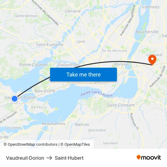 Vaudreuil-Dorion to Saint-Hubert map