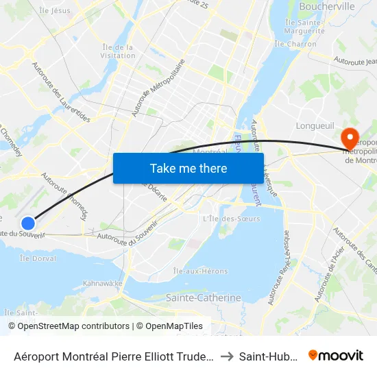 Aéroport Montréal Pierre Elliott Trudeau to Saint-Hubert map