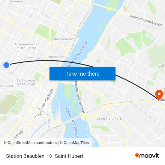 Station Beaubien to Saint-Hubert map