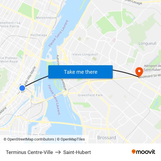 Terminus Centre-Ville to Saint-Hubert map