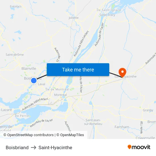 Boisbriand to Saint-Hyacinthe map