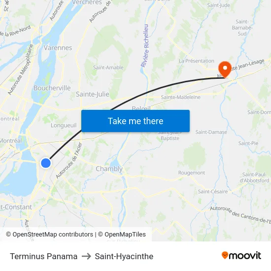 Terminus Panama to Saint-Hyacinthe map