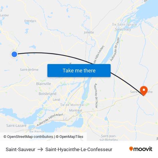 Saint-Sauveur to Saint-Hyacinthe-Le-Confesseur map