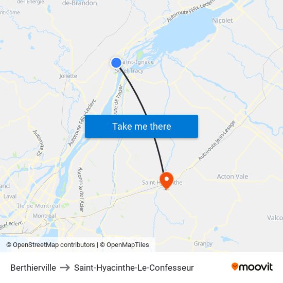 Berthierville to Saint-Hyacinthe-Le-Confesseur map